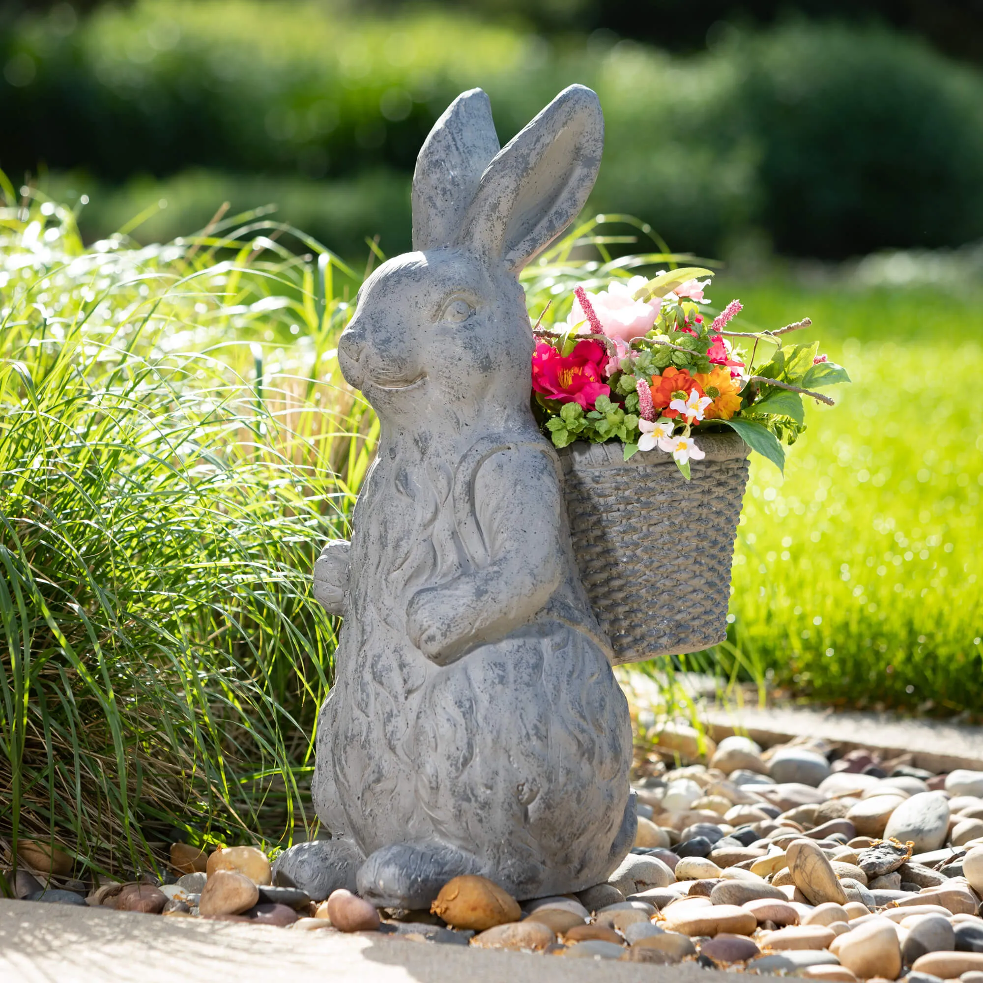 26"H Sullivans Charcoal Rabbit Basket Planter, Gray