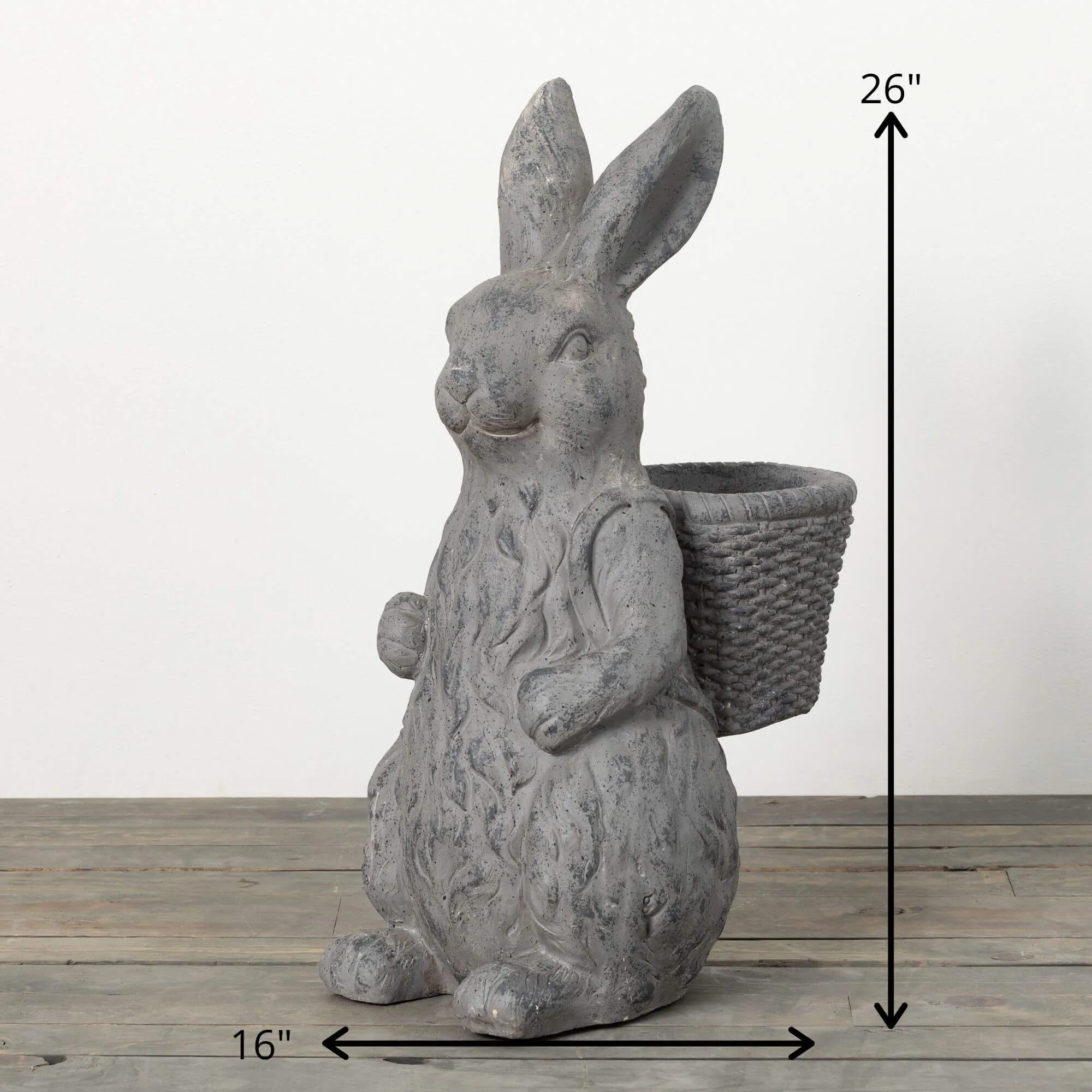 26"H Sullivans Charcoal Rabbit Basket Planter, Gray