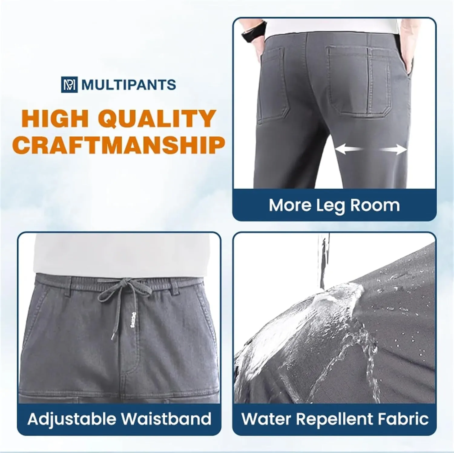 Acegents Multipants - High Stretch Multi-Pocket Durable Cargo Pants, Men's Adult Blue Cargo Pants, XS - 5XL