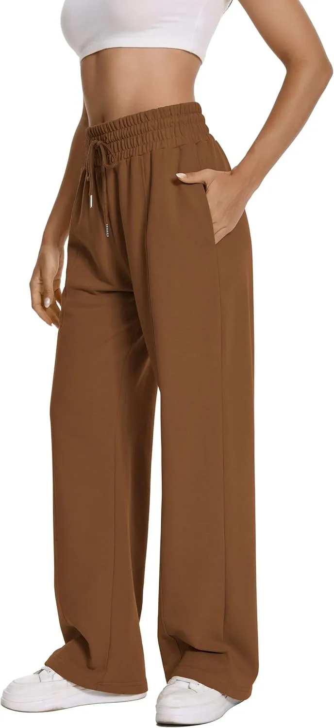 Auriviz Womens High Waisted Drawstring Sweatpants Straight Leg Pants Side Hidden Pockets Sweat Pants 30 Inseam