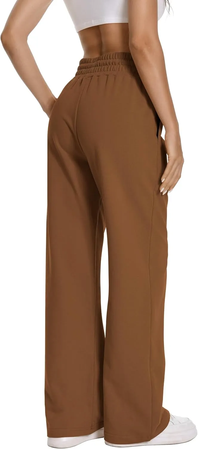 Auriviz Womens High Waisted Drawstring Sweatpants Straight Leg Pants Side Hidden Pockets Sweat Pants 30 Inseam