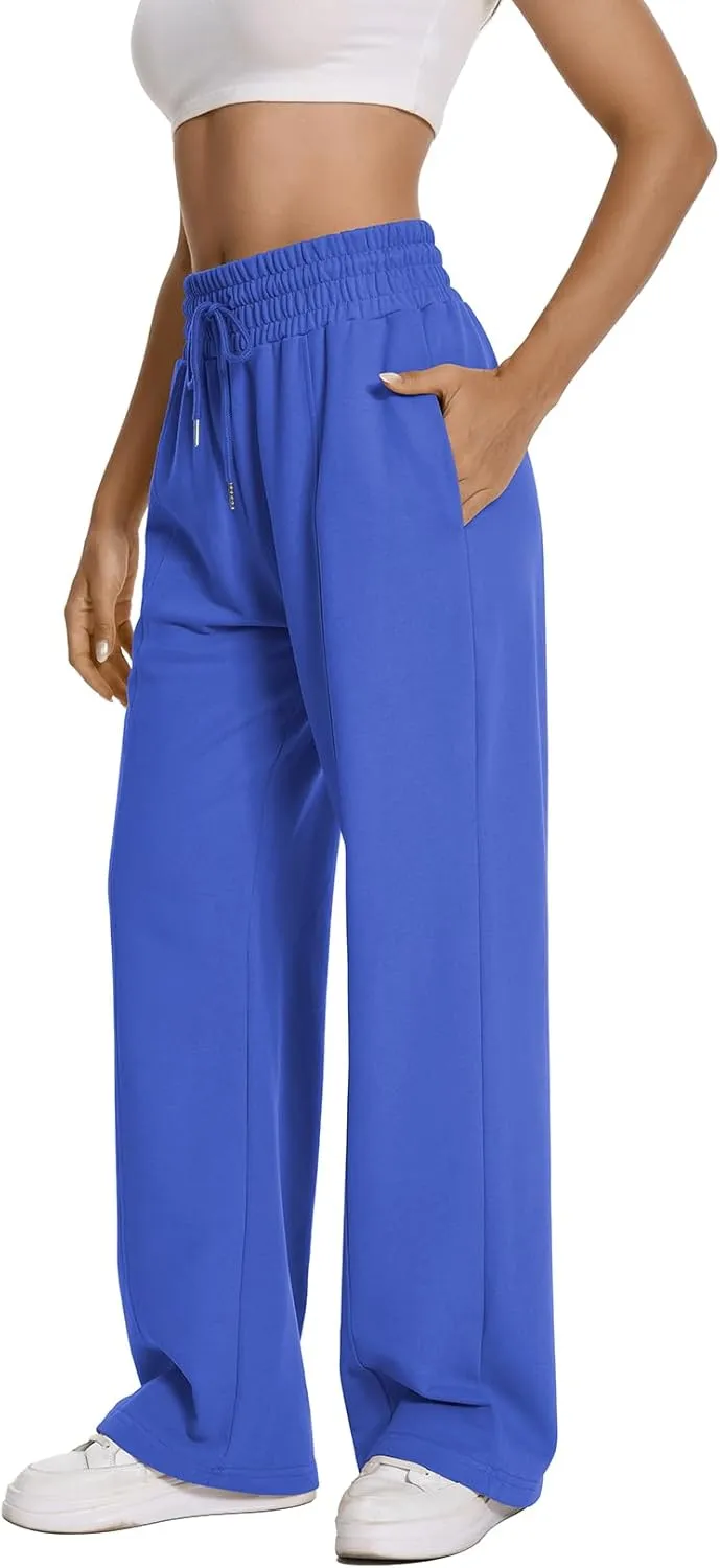 Auriviz Womens High Waisted Drawstring Sweatpants Straight Leg Pants Side Hidden Pockets Sweat Pants 30 Inseam
