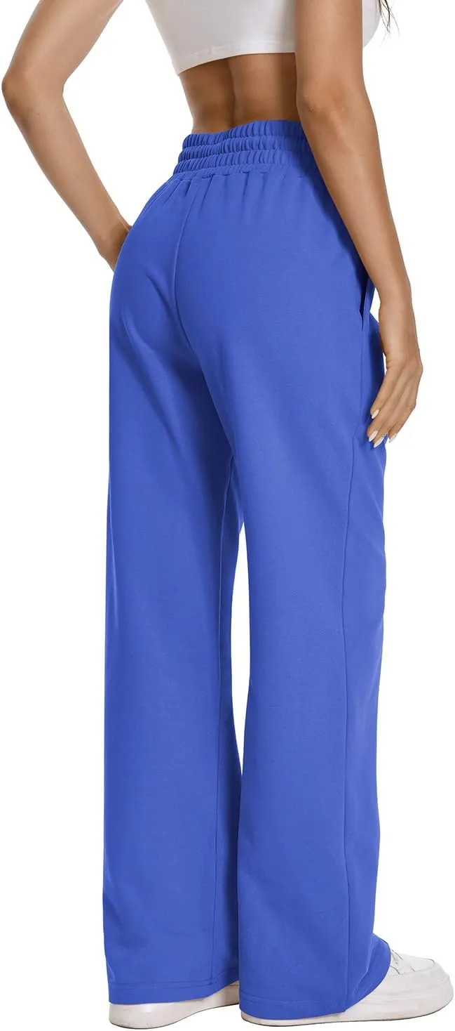 Auriviz Womens High Waisted Drawstring Sweatpants Straight Leg Pants Side Hidden Pockets Sweat Pants 30 Inseam
