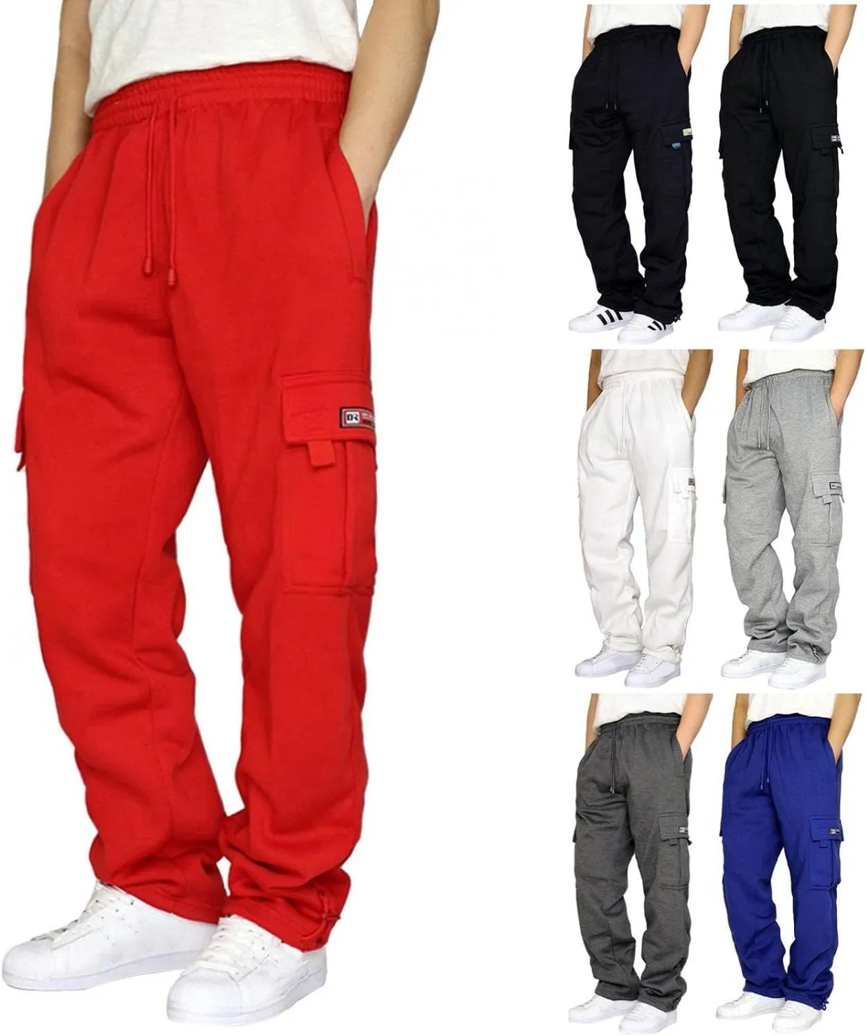 Cargo Sweatpants for Men Cargo Pants Fleece Joggers Elastic Waist Baggy Drawstring Trousers Sweat Pants with Pockets
