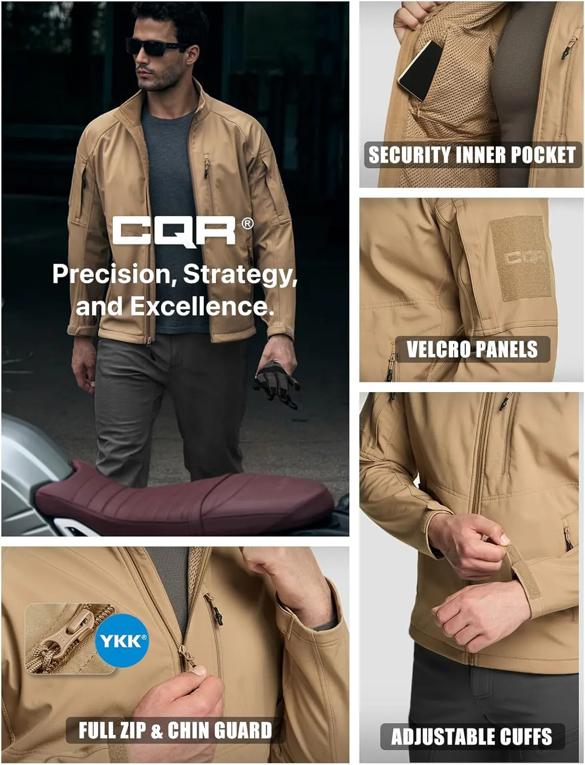 CQR Men's Fleece Lined Tactical Softshell Jackets, Lightweight Water Resistant Hunting Hiking Jacket, Winter Outdoor Jacket