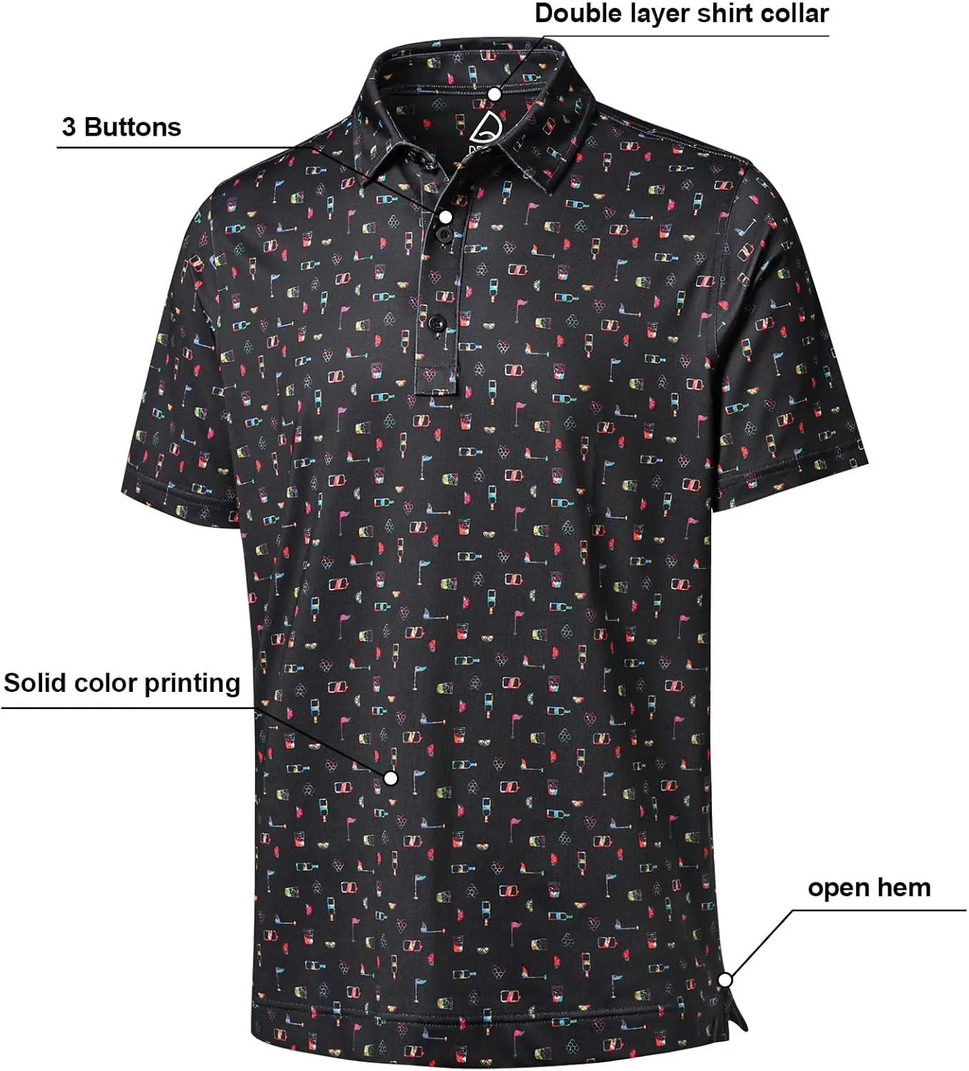 DEOLAX Mens Golf Shirt Moisture Wicking Dry Fit Performance Mens Polo Shirt Regular Fit Fashion Print Short Sleeve Polo