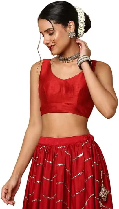 Dupion Solid Saree Blouse Top Sweetheart Neck Sleeveless Hook and Eye Closure Back Open Choli Sari