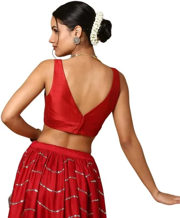 Dupion Solid Saree Blouse Top Sweetheart Neck Sleeveless Hook and Eye Closure Back Open Choli Sari