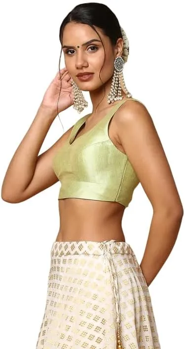 Dupion Solid Saree Blouse Top Sweetheart Neck Sleeveless Hook and Eye Closure Back Open Choli Sari