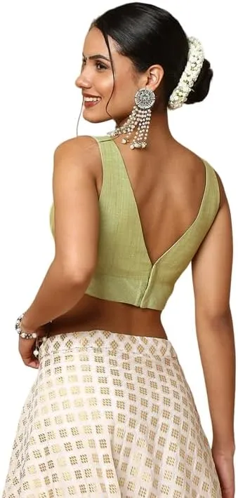 Dupion Solid Saree Blouse Top Sweetheart Neck Sleeveless Hook and Eye Closure Back Open Choli Sari
