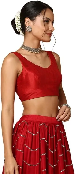 Dupion Solid Saree Blouse Top Sweetheart Neck Sleeveless Hook and Eye Closure Back Open Choli Sari