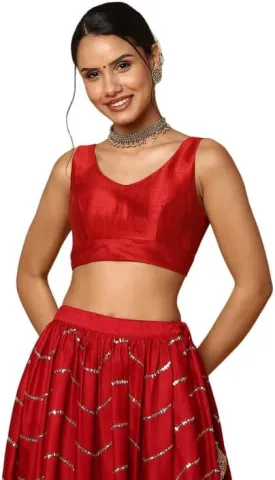 Dupion Solid Saree Blouse Top Sweetheart Neck Sleeveless Hook and Eye Closure Back Open Choli Sari