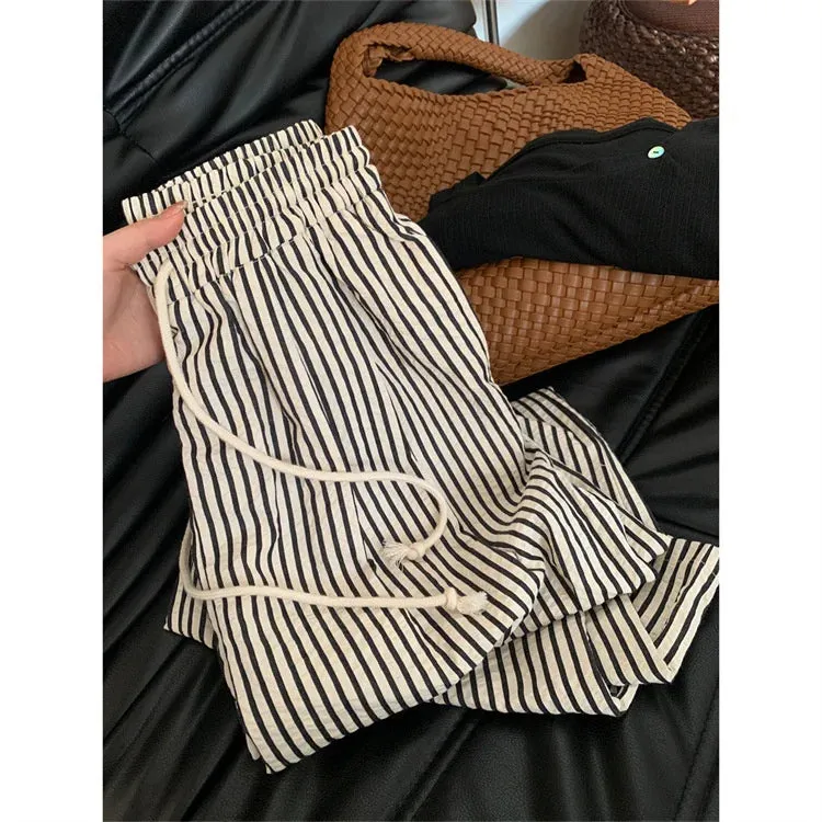 FLYTONN-Striped Pants For Women In Summer Loose Slim Casual Wide Leg Straight Leg Long Pants