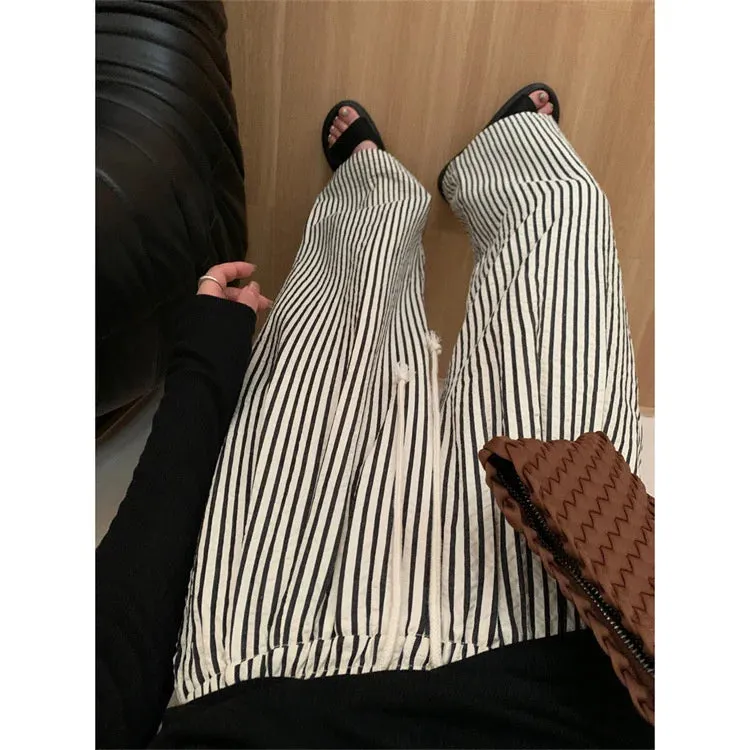 FLYTONN-Striped Pants For Women In Summer Loose Slim Casual Wide Leg Straight Leg Long Pants