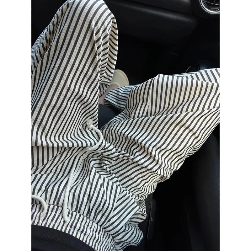 FLYTONN-Striped Pants For Women In Summer Loose Slim Casual Wide Leg Straight Leg Long Pants