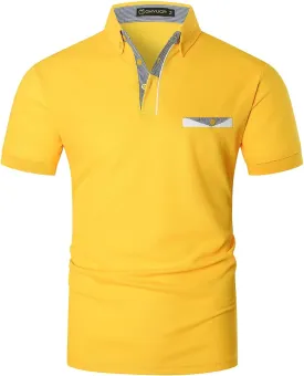 GHYUGR Men's Polo Shirts Short Sleeve Slim Fit Polo Casual Plaid Splice T-Shirts