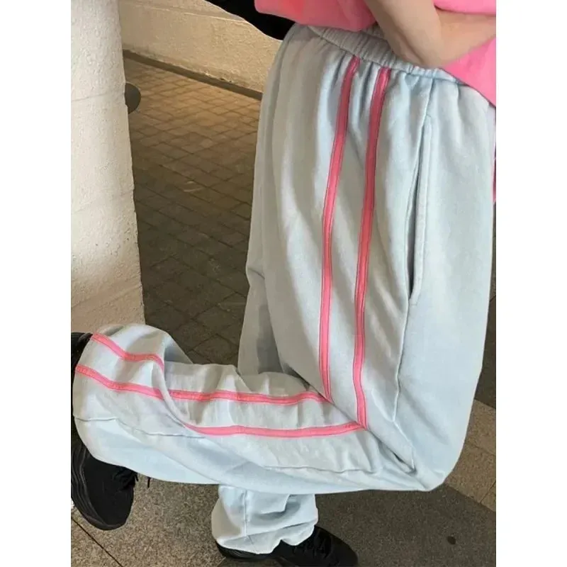 Girlary Y2k Casual Sport Sweatpants Women Kpop Oversize Striped Baggy Korean Fashion Jogger Pants Autumn Wide Cutecore Hippie