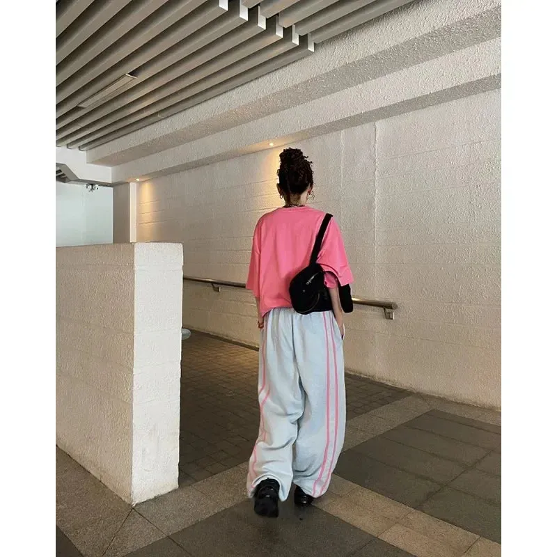 Girlary Y2k Casual Sport Sweatpants Women Kpop Oversize Striped Baggy Korean Fashion Jogger Pants Autumn Wide Cutecore Hippie