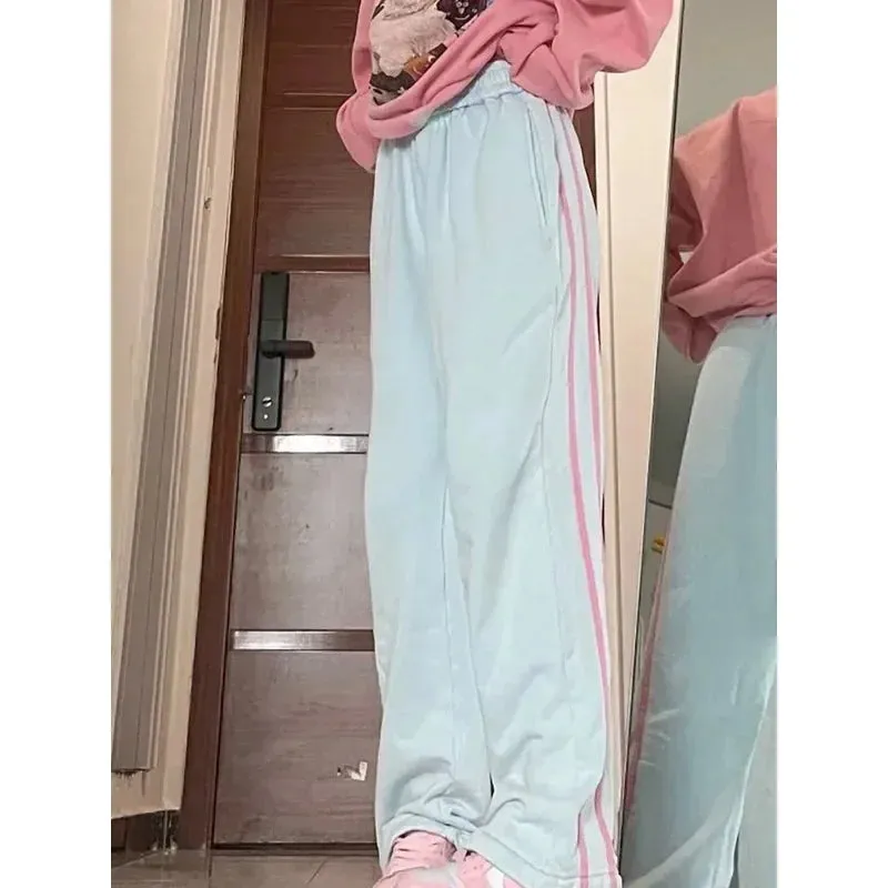 Girlary Y2k Casual Sport Sweatpants Women Kpop Oversize Striped Baggy Korean Fashion Jogger Pants Autumn Wide Cutecore Hippie