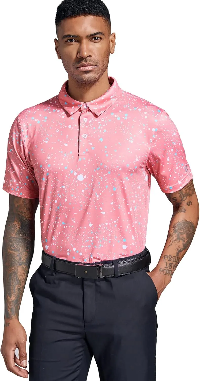 Golf Shirts for Men Dry Fit Performance Short Sleeve Print Moisture Wicking Polo Shirt