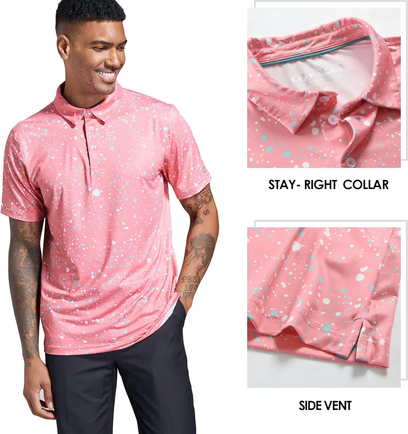 Golf Shirts for Men Dry Fit Performance Short Sleeve Print Moisture Wicking Polo Shirt