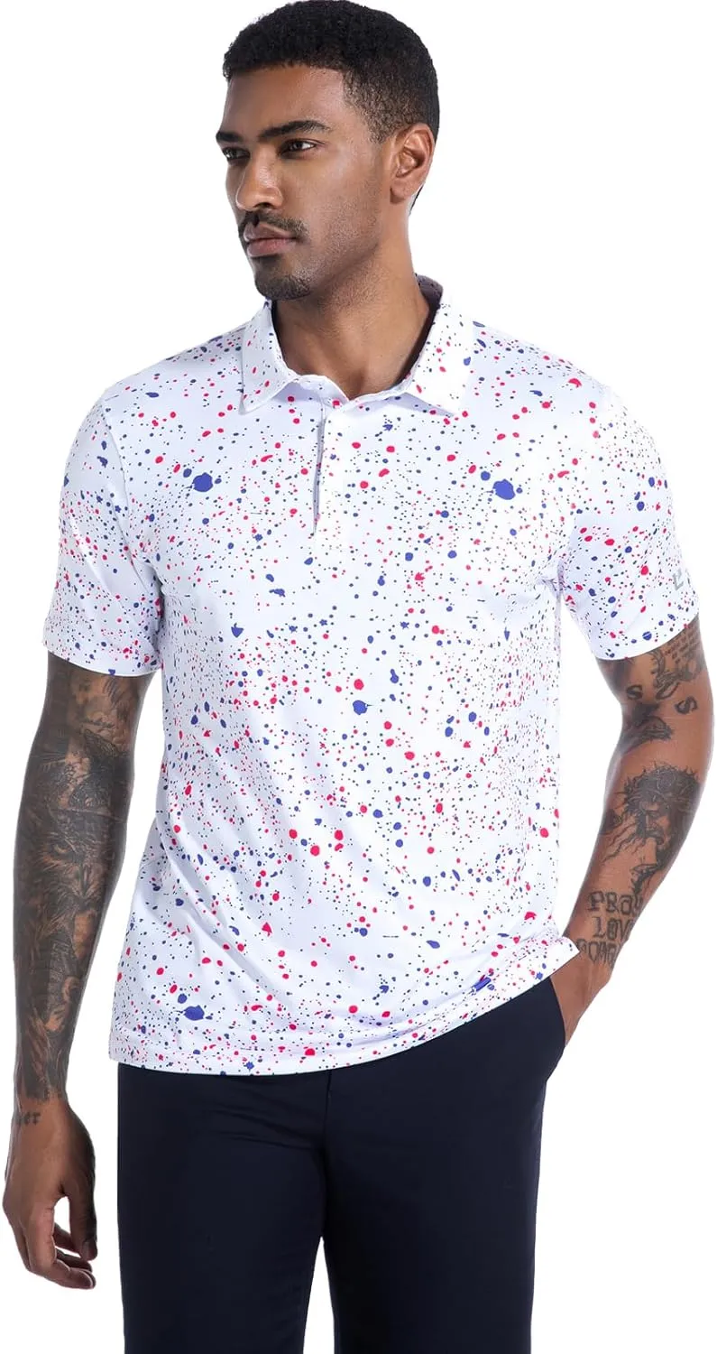 Golf Shirts for Men Dry Fit Performance Short Sleeve Print Moisture Wicking Polo Shirt