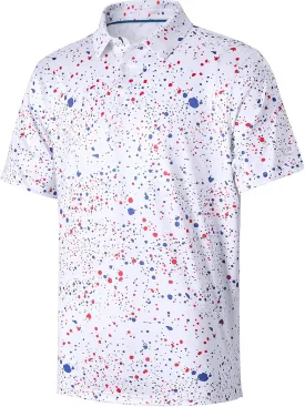 Golf Shirts for Men Dry Fit Performance Short Sleeve Print Moisture Wicking Polo Shirt