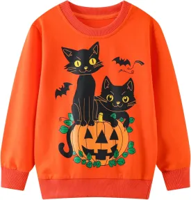 HILEELANG Young Girl Sweatshirts Halloween Christmas Cotton Crewneck Long Sleeve Pullover Tops
