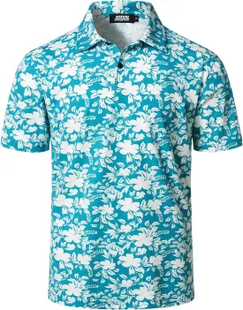 JOGAL Mens Golf Polo Shirts Short Sleeve Dry Fit Performance Moisture Wicking Printed Summer T-Shirt