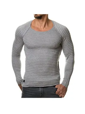 Knitted Men'S Long-Sleeved Round Neck T-Shirt