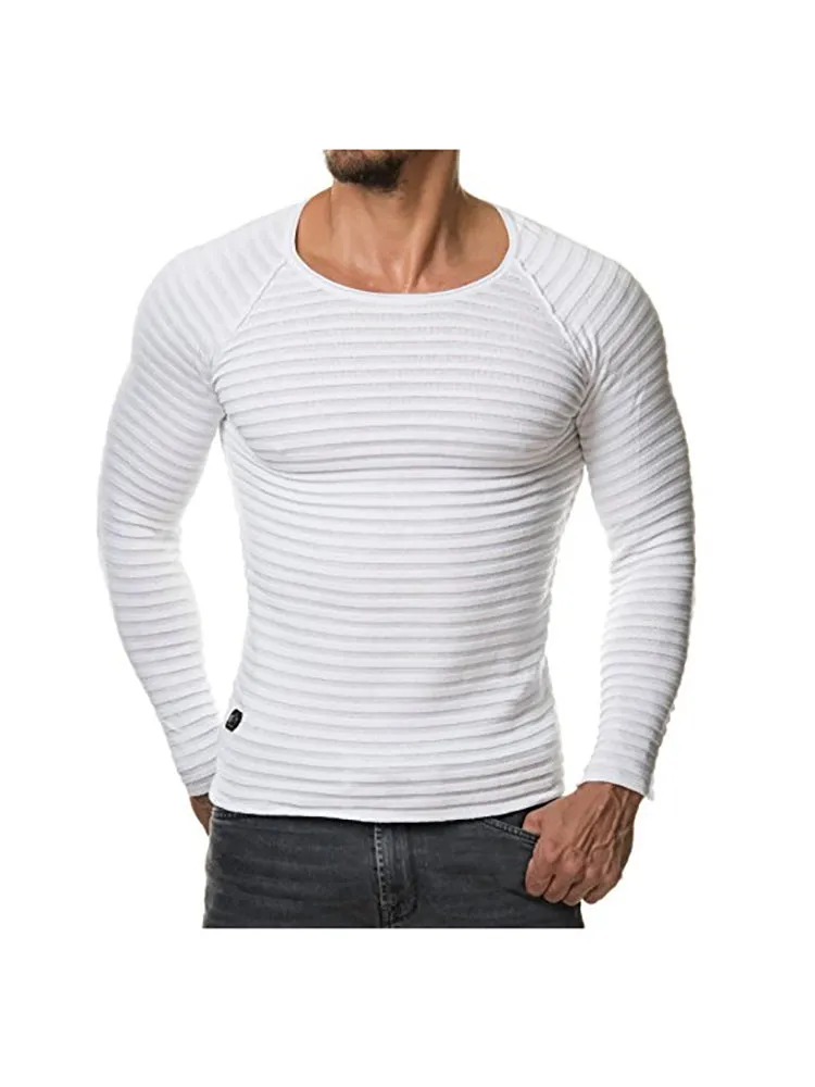 Knitted Men'S Long-Sleeved Round Neck T-Shirt
