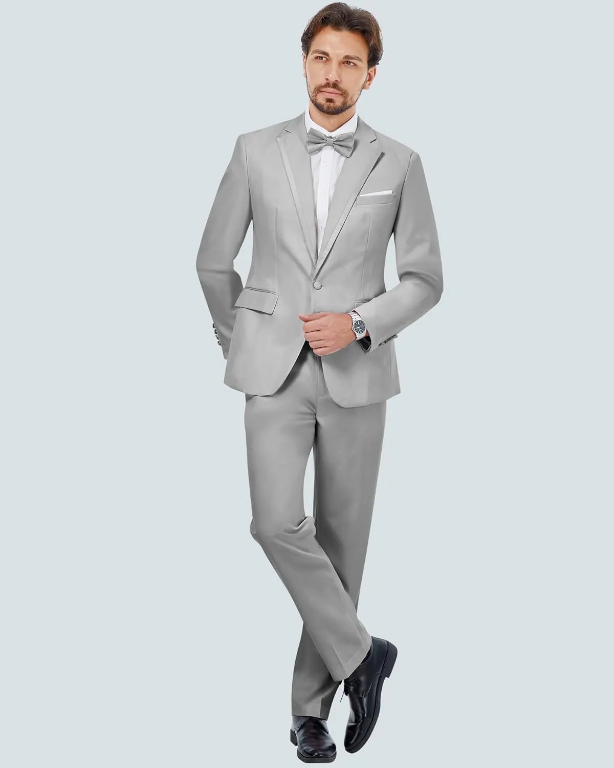MAGE MALE Men's 2 Piece Suit One Button Slim Fit Formal Wedding Prom Tuxedo Suits Blazer Pants with Bow Tie Set