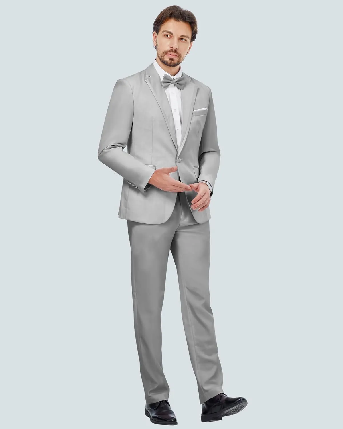 MAGE MALE Men's 2 Piece Suit One Button Slim Fit Formal Wedding Prom Tuxedo Suits Blazer Pants with Bow Tie Set