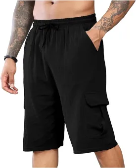 Mens Casual Cargo Shorts Drawstring Sport Golf Linen Shorts Lounge Baggy 2025 Fashion Sweatpants with Multic Pockets