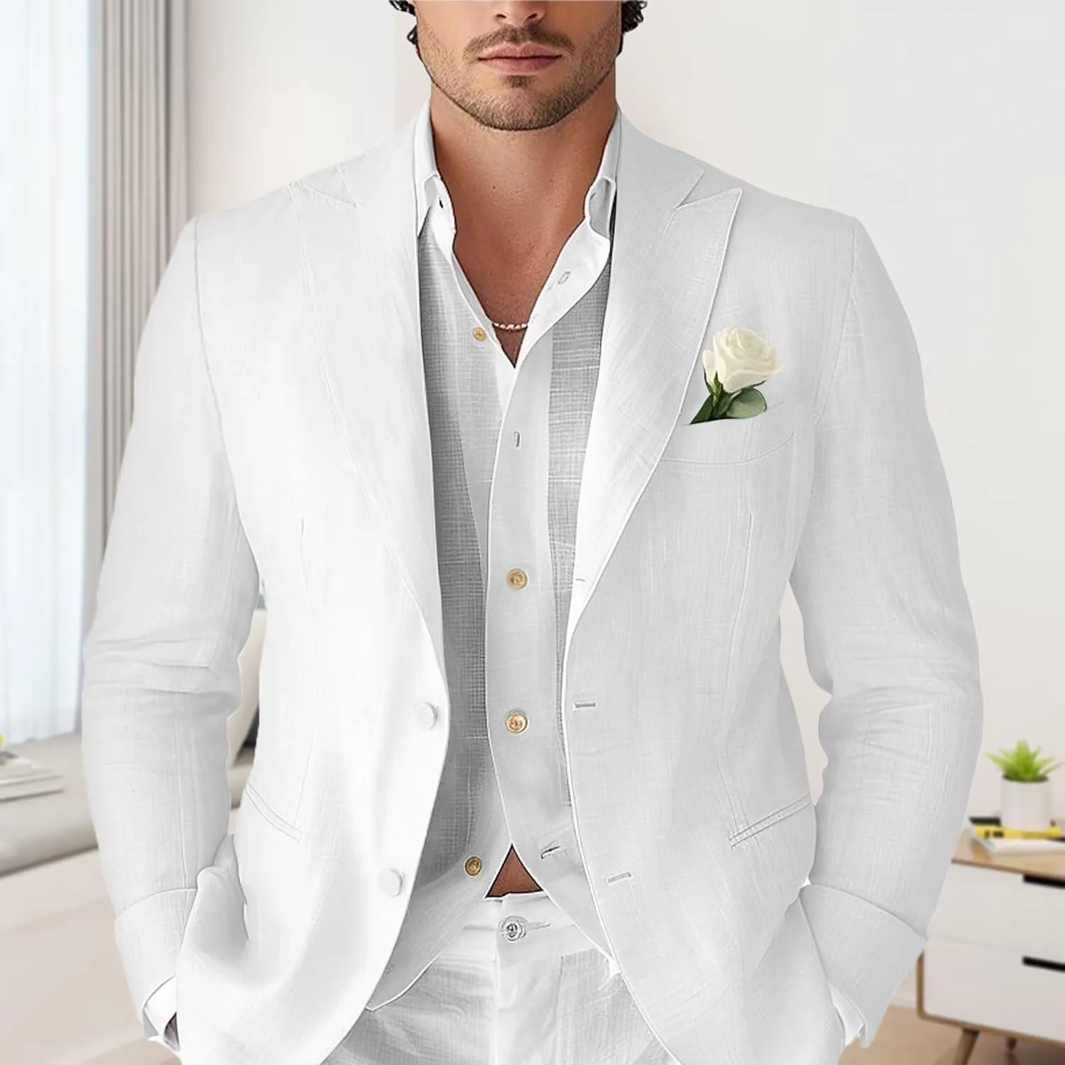 Men's Casual Linen Blazer Lightweight Sport Coat Regular Fit Formal Beach Wedding Groomsmen Jackets Suit 2025
