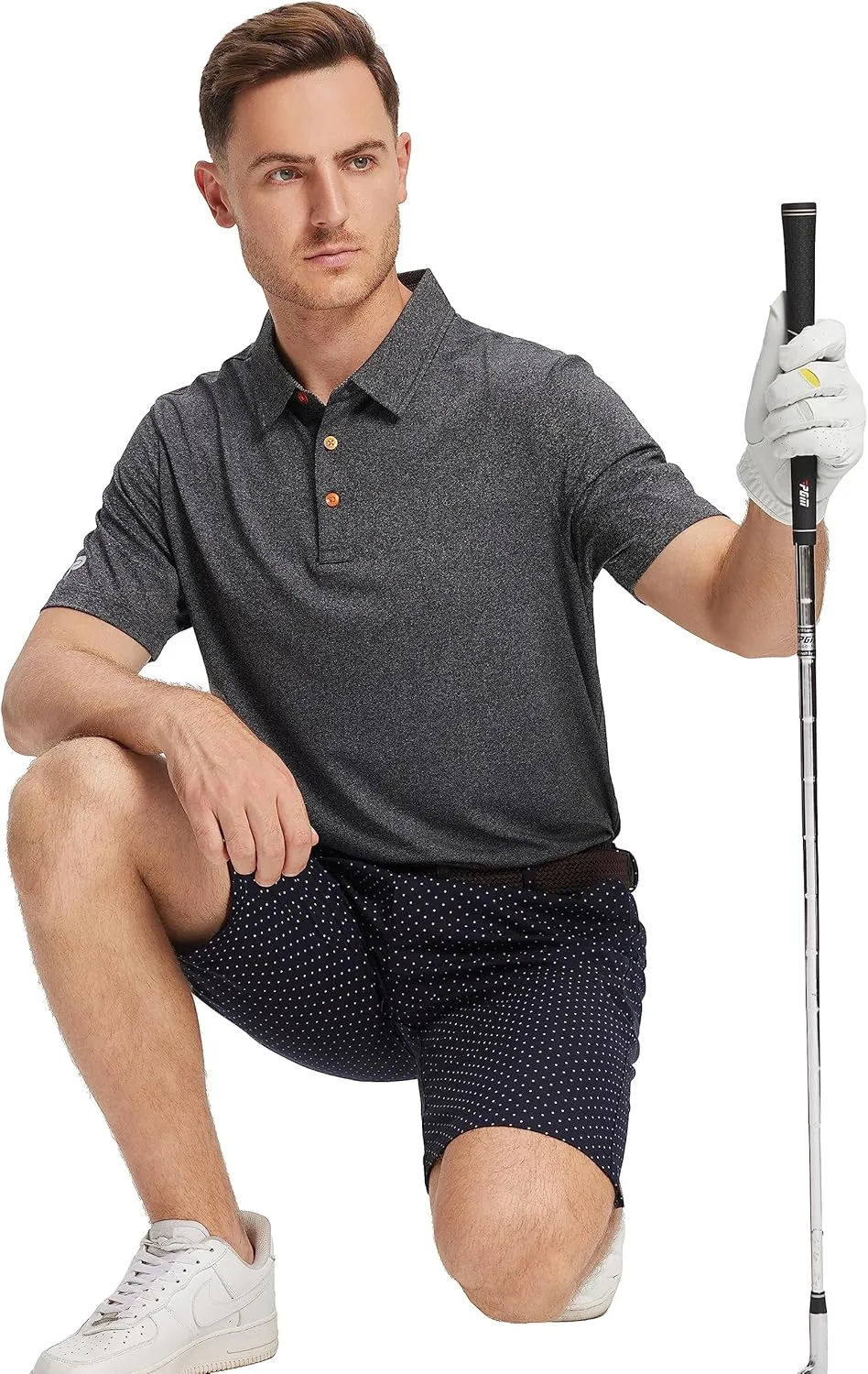 Mens Golf Polo Shirt Moisture Wicking Dry Fit Performance Athletic Short Sleeve Striped Golf Shirts for Men