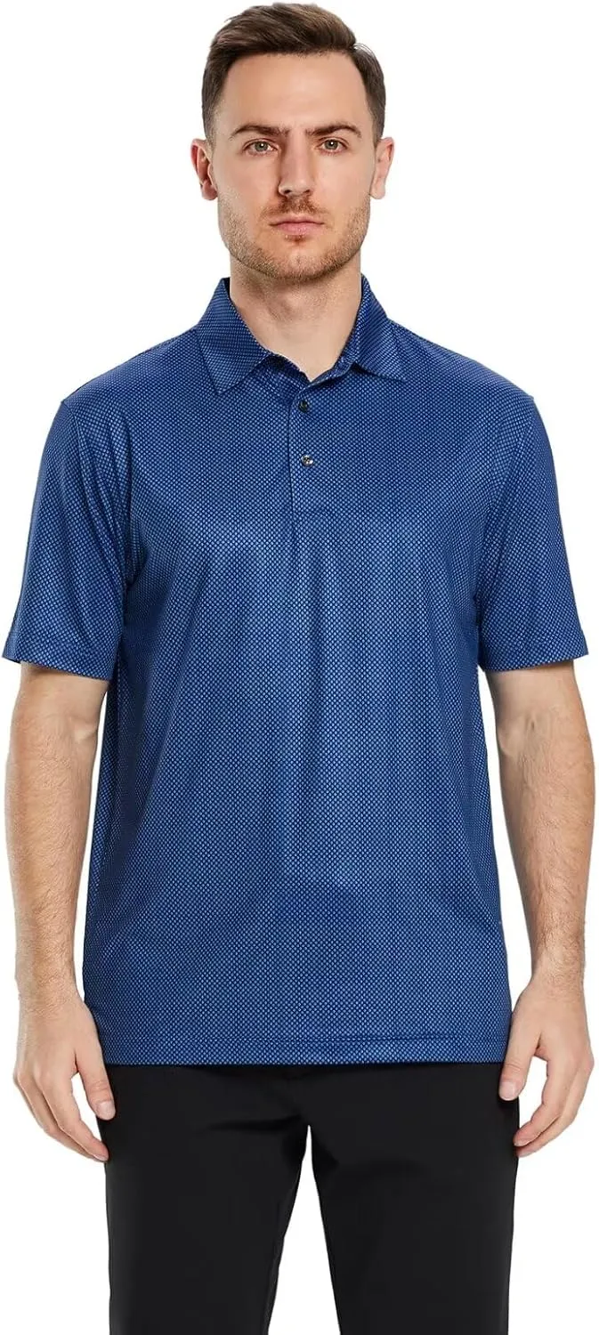 Men's Golf Polo Shirts Short Sleeve Striped Performance Moisture Wicking Dry Fit Golf Shirts for Men