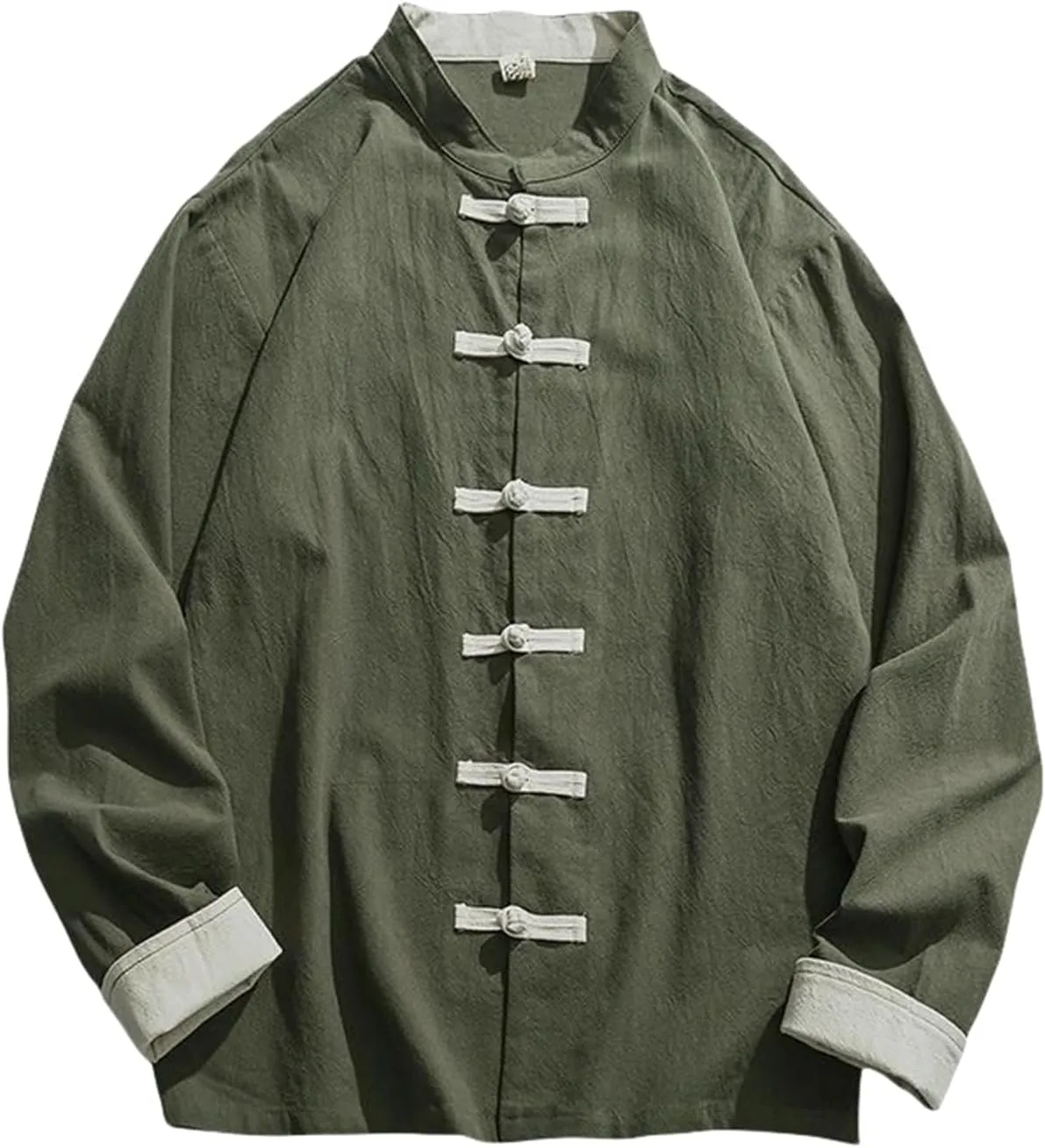 Men's Spring Summer Retro Trendy Chinese Style Tang Suit Cotton Linen Frog Button Casual Long Sleeve Shirt
