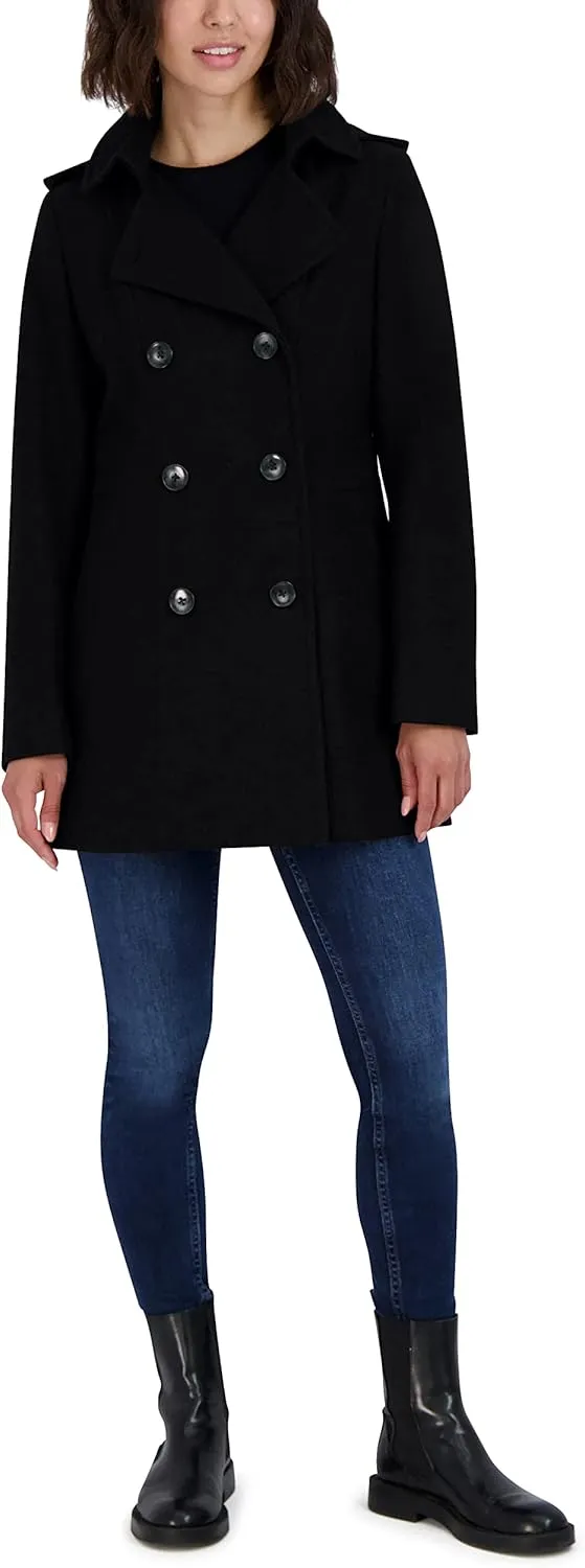 Nautica Women's Peacoat Wool Blend Double Breasted Winter Coat