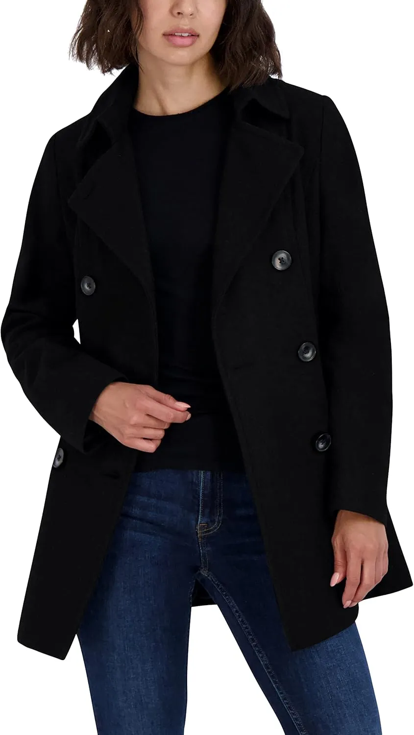 Nautica Women's Peacoat Wool Blend Double Breasted Winter Coat