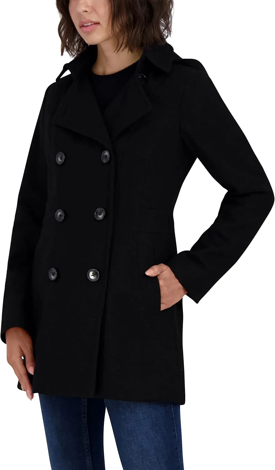 Nautica Women's Peacoat Wool Blend Double Breasted Winter Coat