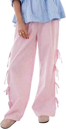Owl's-Yard Women Y2K Gingham Print Pants Elastic Waist Dreawstring Wide Leg Trousers Striped Casual Lounge Pants with Pockets
