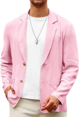 Runcati Mens Casual Linen Blazer Suit Jacket Two Button Slim Fit Lightweight Business Sport Coats