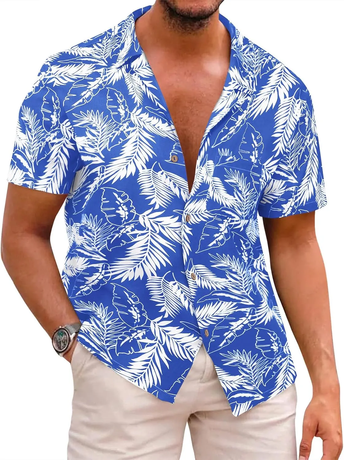 Runcati Men's Hawaiian Shirts Button Down Short Sleeve Cuban Collar Shirt Floral Tropical Summer Beach Tops