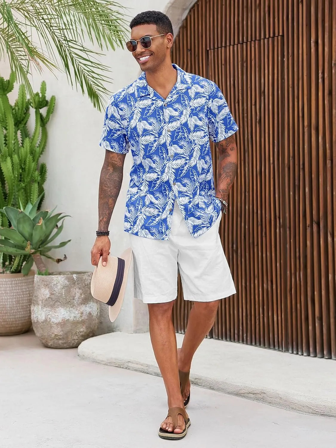 Runcati Men's Hawaiian Shirts Button Down Short Sleeve Cuban Collar Shirt Floral Tropical Summer Beach Tops