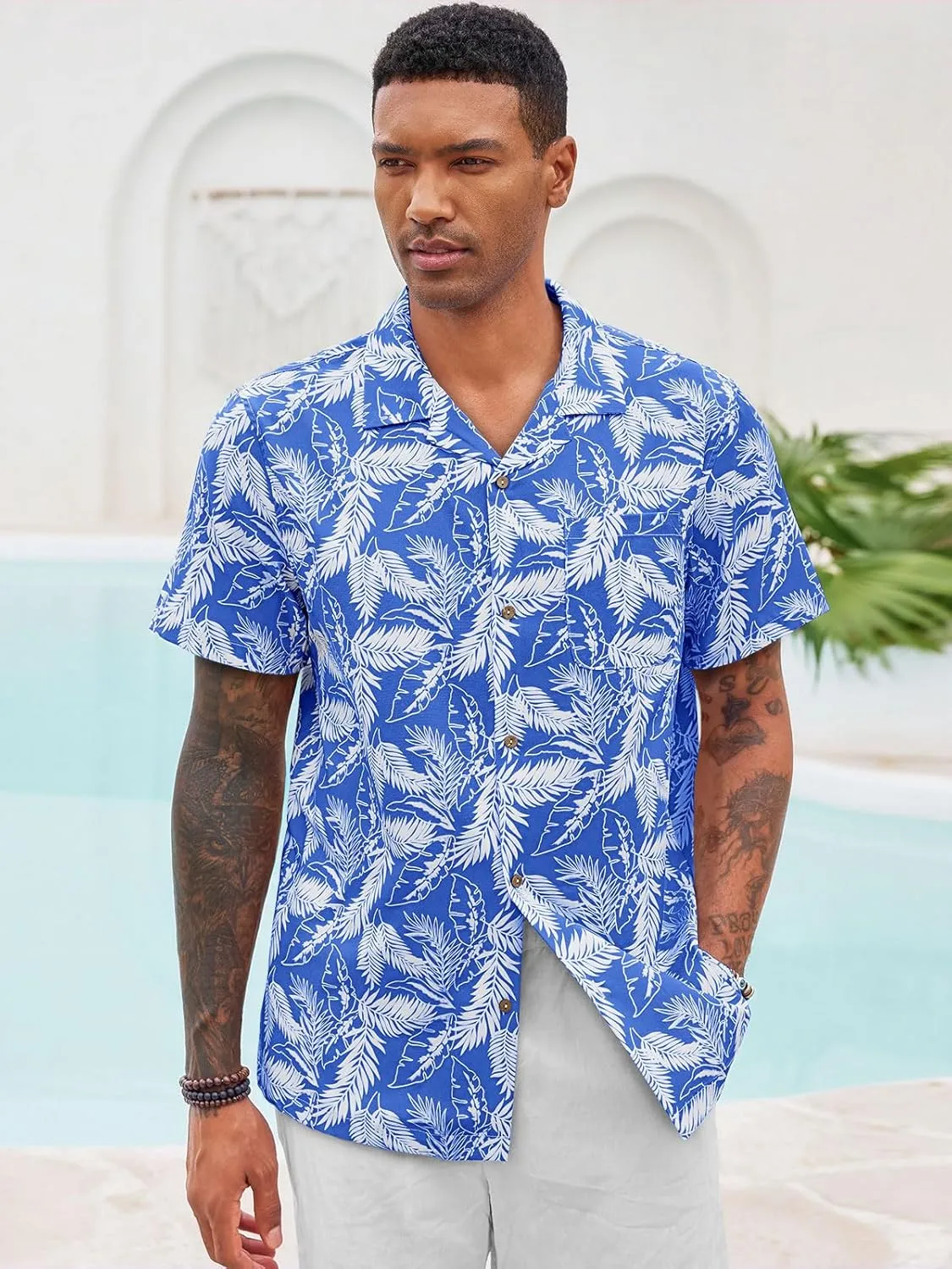 Runcati Men's Hawaiian Shirts Button Down Short Sleeve Cuban Collar Shirt Floral Tropical Summer Beach Tops