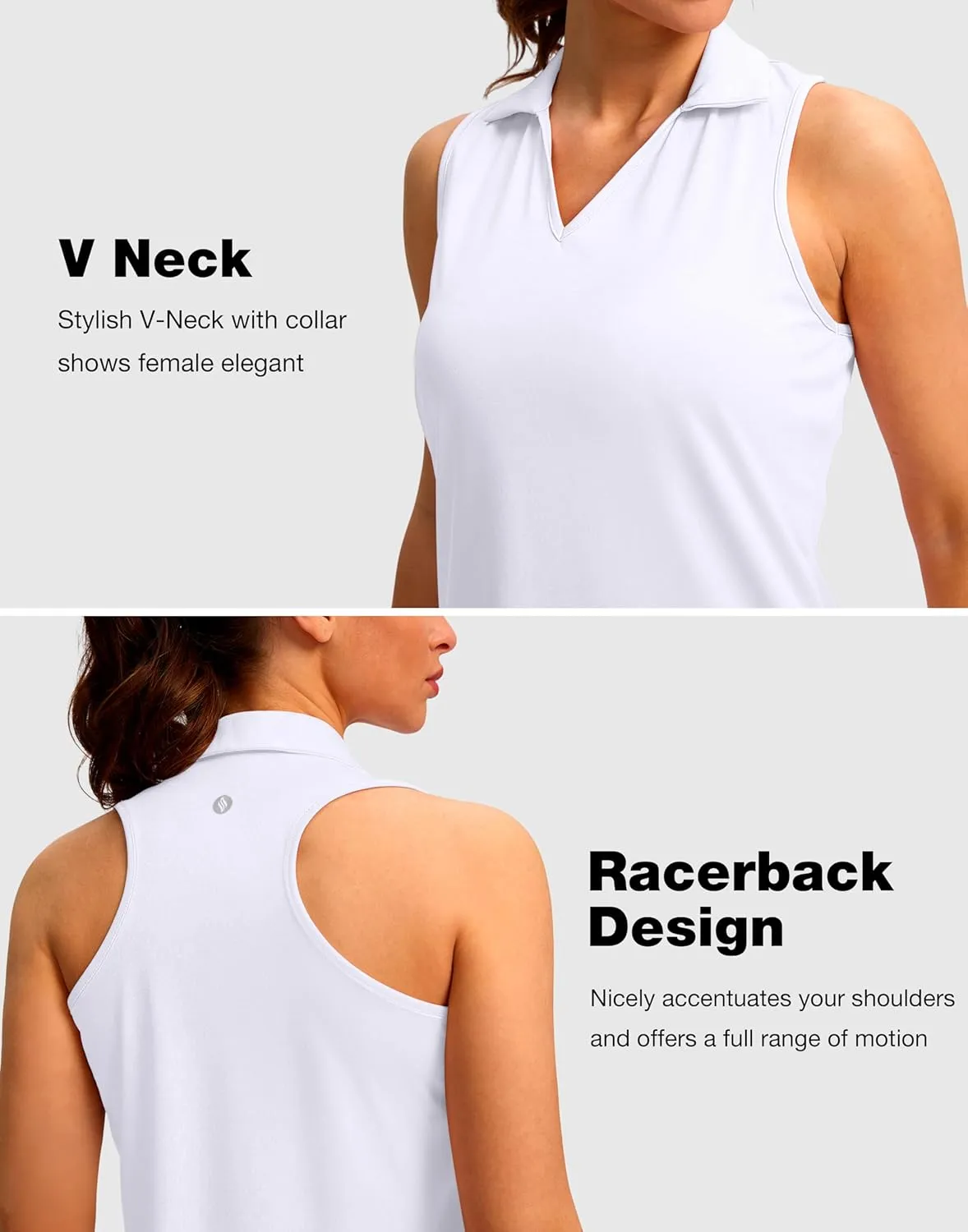 SANTINY Womens Sleeveless Golf Shirt Racerback V Neck Tank Tops Quick Dry Tennis Collared Polo Shirts for Women