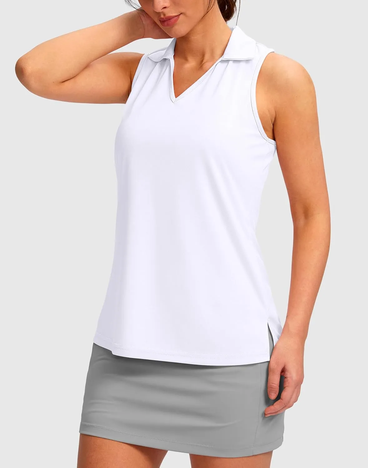 SANTINY Womens Sleeveless Golf Shirt Racerback V Neck Tank Tops Quick Dry Tennis Collared Polo Shirts for Women