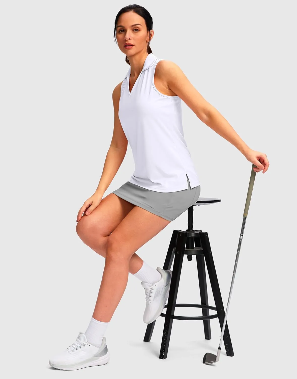 SANTINY Womens Sleeveless Golf Shirt Racerback V Neck Tank Tops Quick Dry Tennis Collared Polo Shirts for Women
