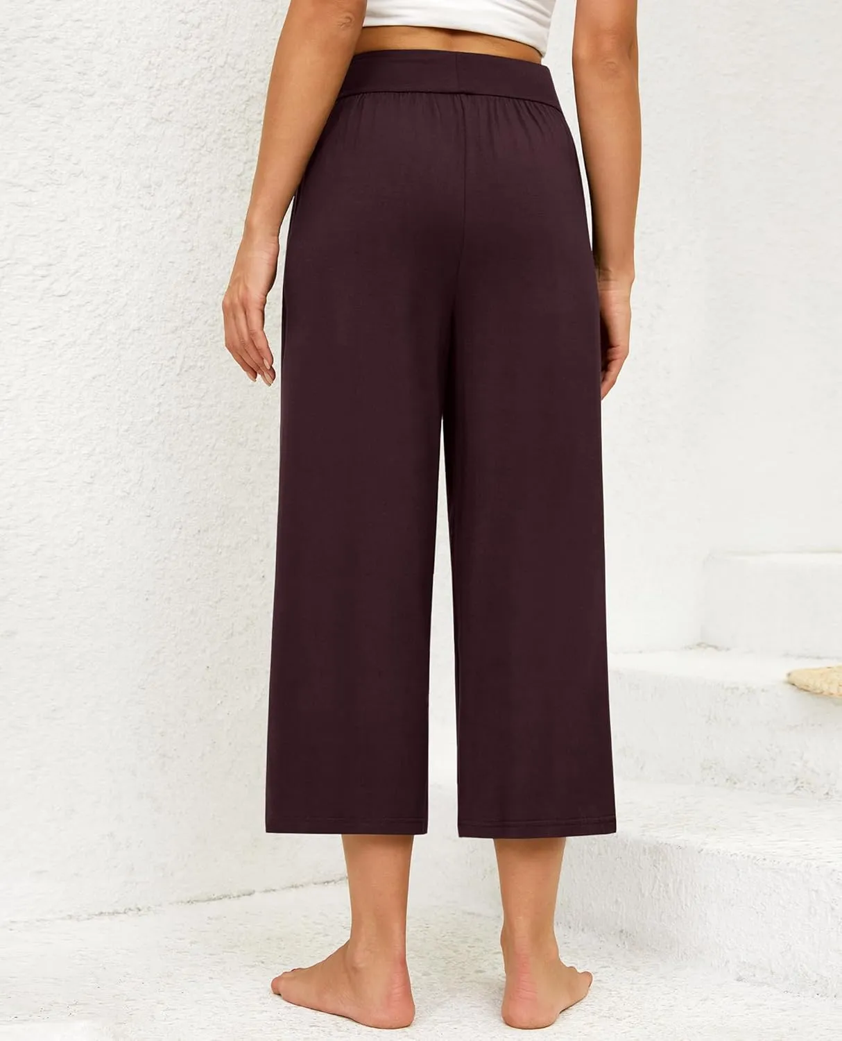 siliteelon Wide Leg Capri Pants for Women Lounge Pajama Pants Women Casual Loose Comfy Flowy Palazzo Pants with Pockets